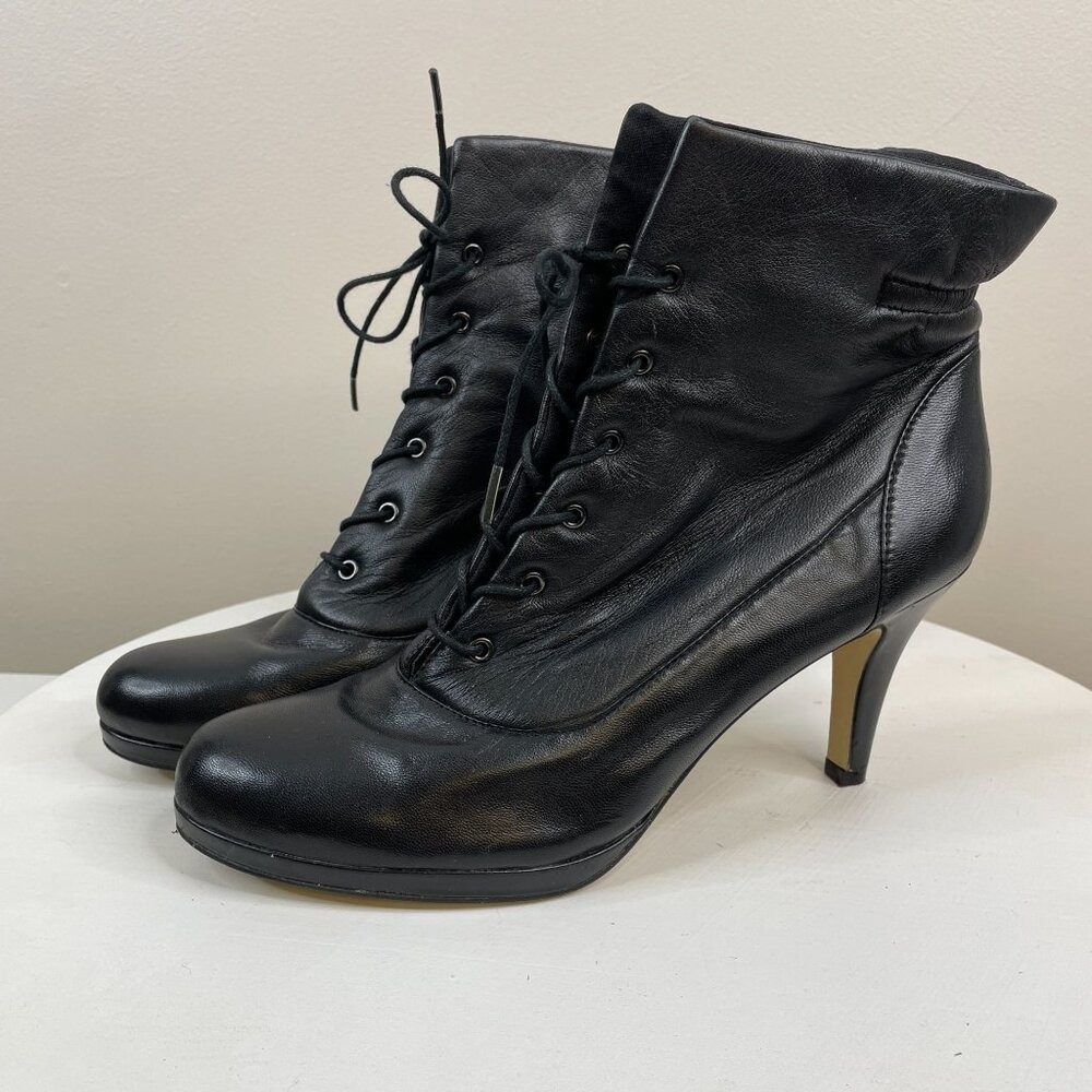 Vintage Whimsigoth Fairy Grunge Leather Ankle Boots 9.5 Black Indie Goth Lace Up